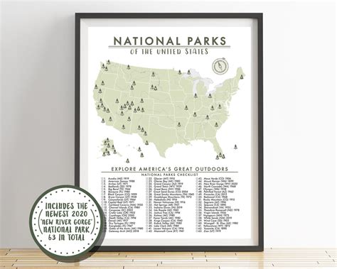 National Parks Map Checklist Poster 63 Parks An Adventure Awaits Llc