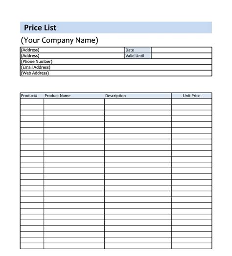 Pricing Table Template Free Download Printable Templates