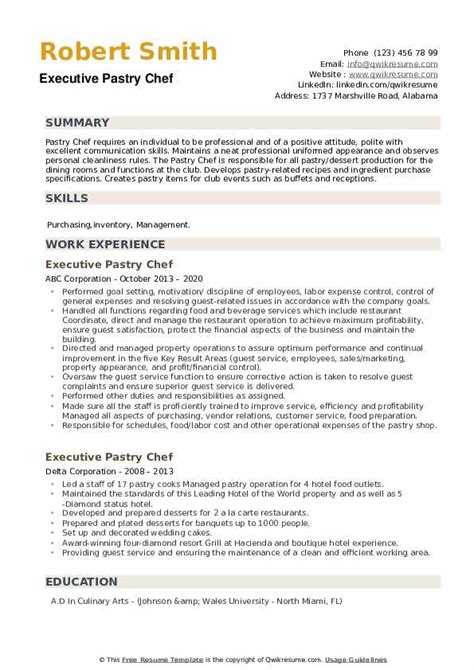 Executive Pastry Chef Resume Samples Qwikresume