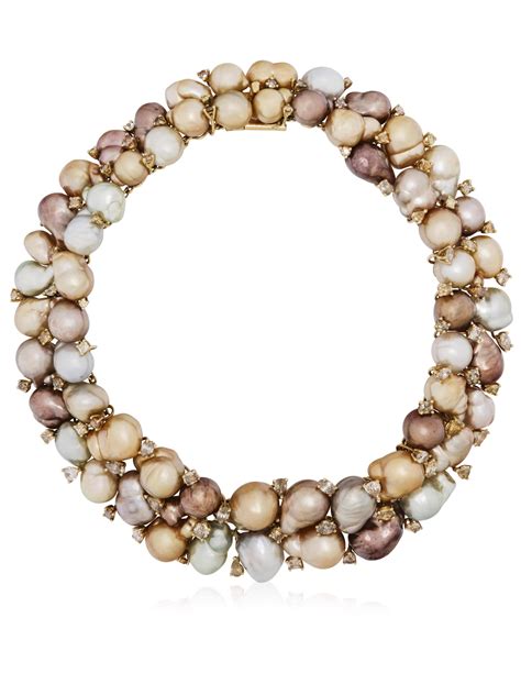 Multi Colored Cultured Baroque Pearl And Colored Diamond Necklace