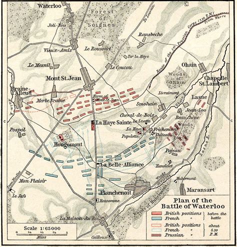Waterloo Drawing Map Of The Battle Of Waterloo By English School