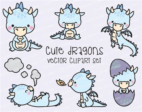 Cute Cartoon Dragon Clipart Set