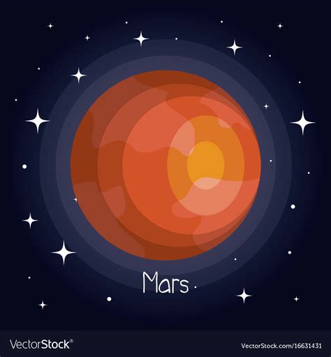 Mars Planet In Space With Stars Shiny Cartoon Vector Image