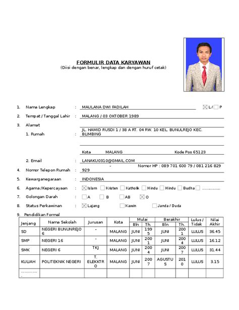 contoh formulir biodata diri lengkap doc doc format d