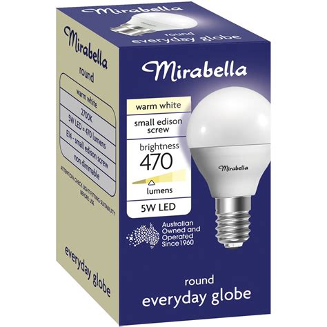 Mirabella Led Small Edison Screw 5w 470lm Warm White Light Globe Each