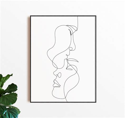 Intimate Love Line Sketch Minimal Love Art Print Couple Kiss