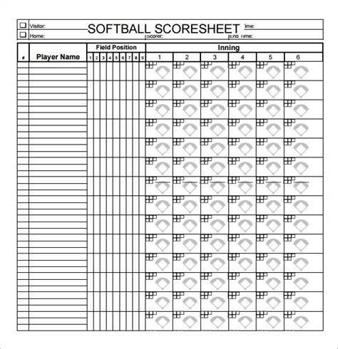 Softball Score Sheet Baseball Lineup Softball Baseball