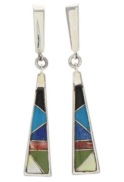 Southwestern Sterling Silver Multicolor Post Dangle Earrings Tx