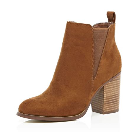 Lyst River Island Tan Heeled Chelsea Ankle Boots In Brown