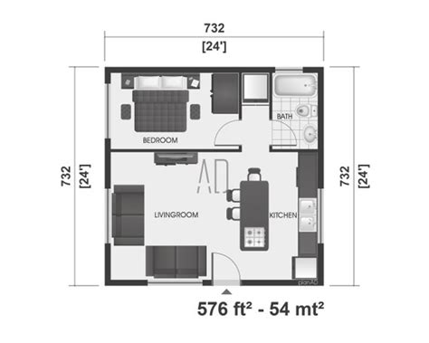Small House Plan 1 Bedroom Home Plan 24x24 Floor Plan Tiny Etsy Canada