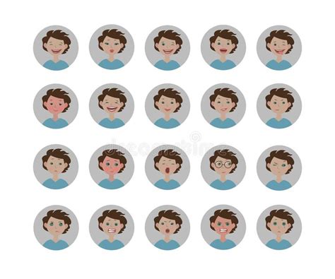 Avatars Emotions Set Of Facial Expressions Cartoon Style Emoji Icons
