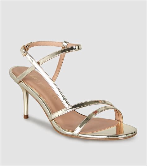 New Look Leather Gold Metallic Strappy Mid Stiletto Heels Lyst