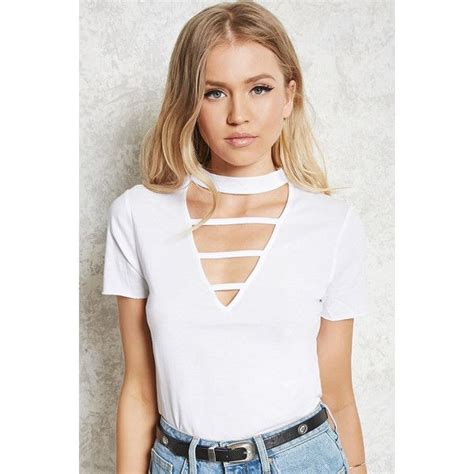 forever21 choker neck ladder tee 11 liked on polyvore featuring tops t shirts white short