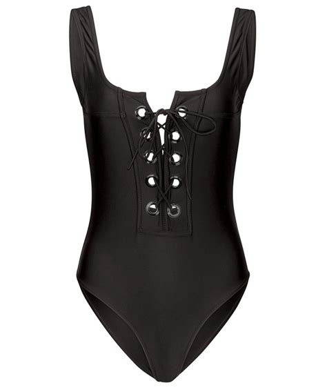 Womens Black Laced Up One Piece Bathing Suit Swimsuit C31833z74c6