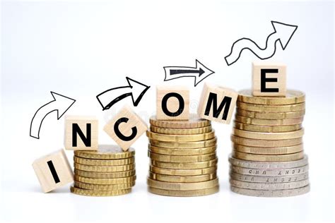 Income Increase Concept With Upward Pile Of Coins Stock Photo Image