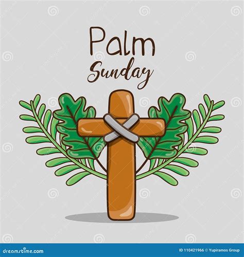 Catholic Cross And Palm Branches Religion Stock Vector Illustration