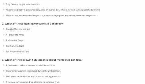 Quiz & Worksheet - Characteristics of Memoirs | Study.com