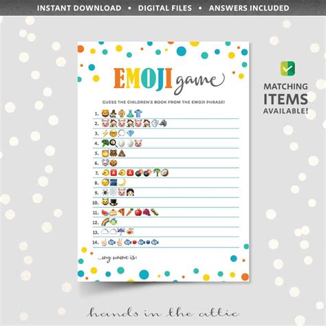 Emoji Pictionary Game With Answers Printable Baby Shower Etsy
