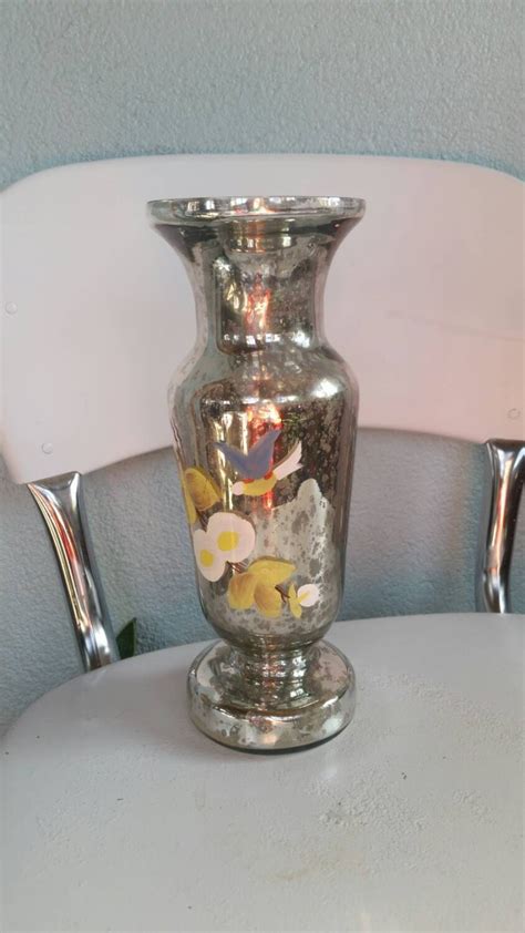 Vintage Mercury Glass Vase With Flower And By Themountainmaiden