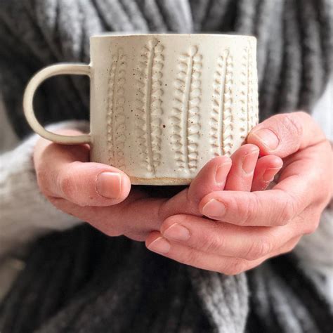 Handmade Stoneware Mug Wheat Design Ceramic Pottery Rebecca