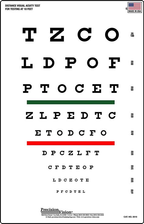 Buy Snellen Eye Chart Red And Green Bar Visual Acuity Test 10 Foot