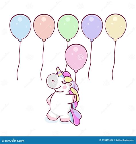 Set Of Balloons And Cute Unicorn Hold Balloon Unicorn Mascot Cartoon