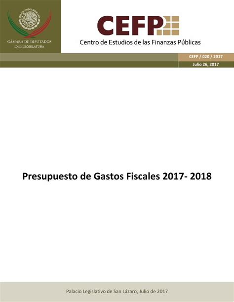 Pdf Presupuesto De Gastos Fiscales 2017 2018 Cefp · Presupuestos