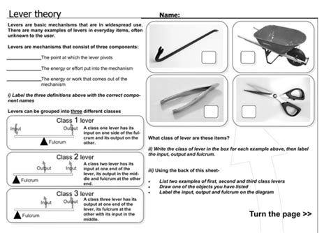Lever Theory Worksheet Ks3 Teaching Resources