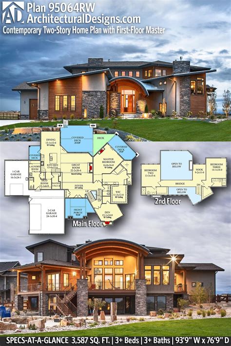 Plan Rw Contemporary Two Story Home Plan With First Floor Master
