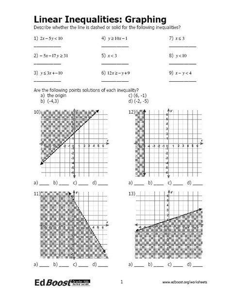 Each problem comes with a step by step answer key so that you can easily identify and on this page, you will find two practice problems for graphing inequalities. Linear Inequalities: Graphing | EdBoost