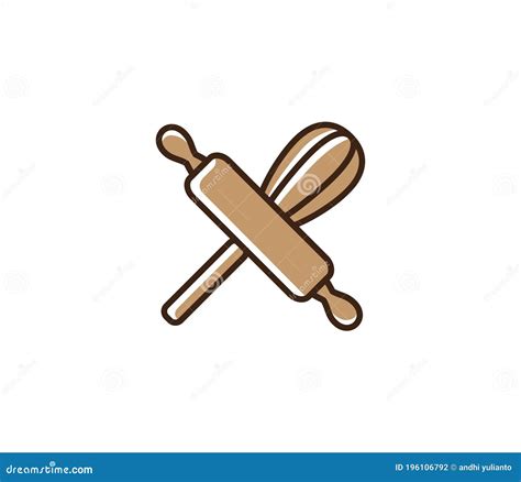 Whisk And Roll Pin Vector Icon In Simple Outline Style For Bakery And