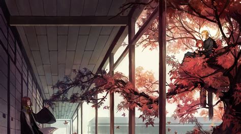 Wallpaper Landscape Window Anime Red Spring Art Color Tree