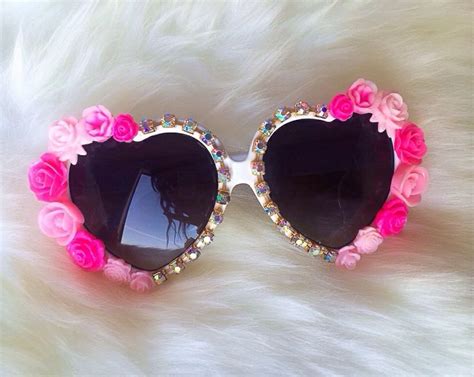 Heart Sunglassespink Roses And Daisys Swarovski Trim Beaded Sunglasses