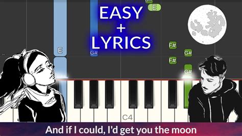 Kina Get You The Moon Ft Sn W Easy Piano Tutorial Lyrics Youtube