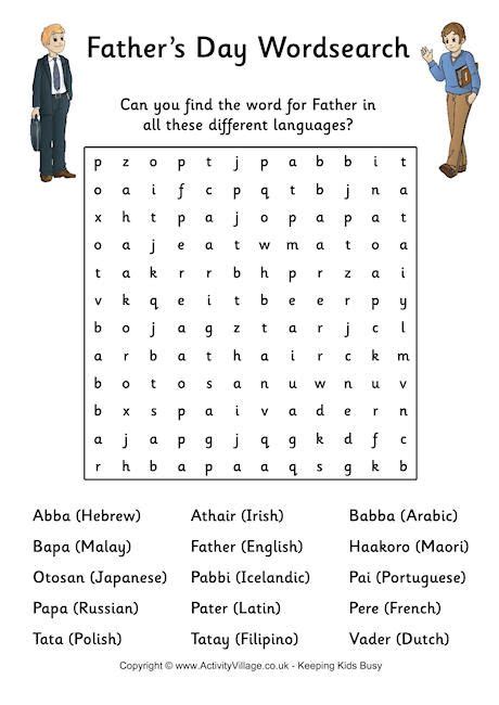Fathers Day Word Search Fathers Day Words Word Puzzles For Kids