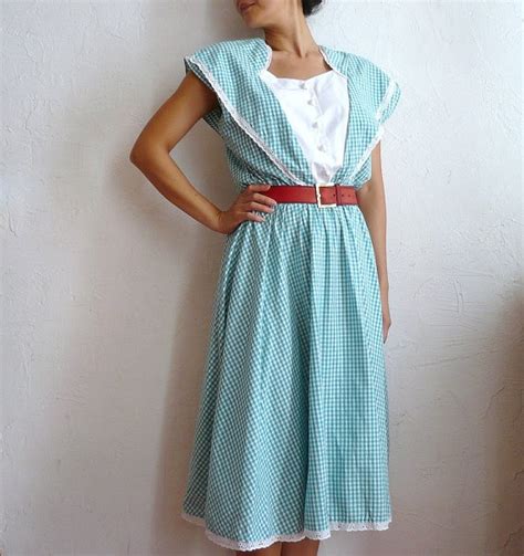 Fraicheur French Vintage 70s Green And White Checkered Dress Etsy Checkered Dress Dresses