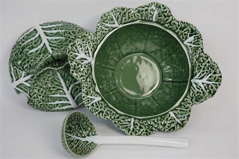 Portuguese Ceramic Covered Cabbage Soup Tureen And Ladle Portuguese