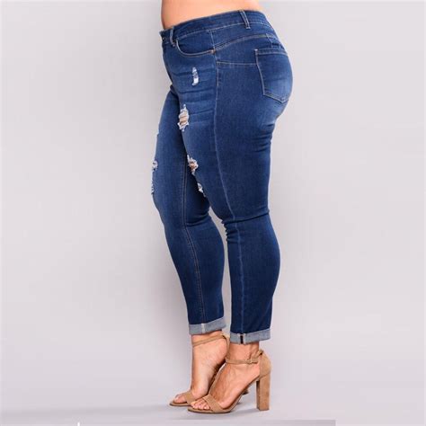 Ripped Jeans Women Plus Size Ripped Stretch Slim Denim Skinny Jeans Pants High Waist Trousers
