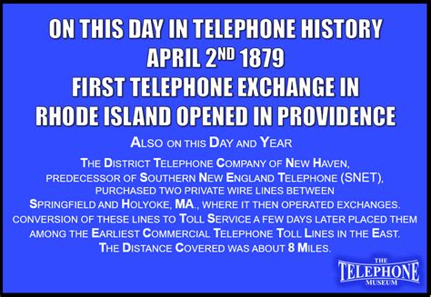 On This Day In Telephone History April 2nd 1879 The Telephone Museum