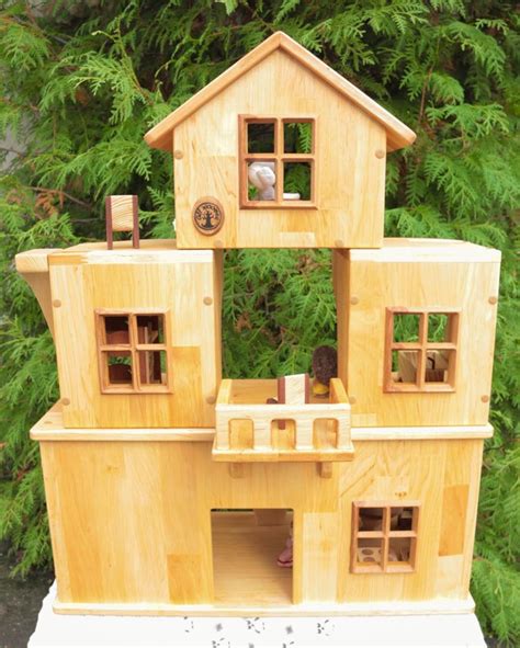 Large Wooden Stackable Dollhouse Three Story Dollhouse Etsy