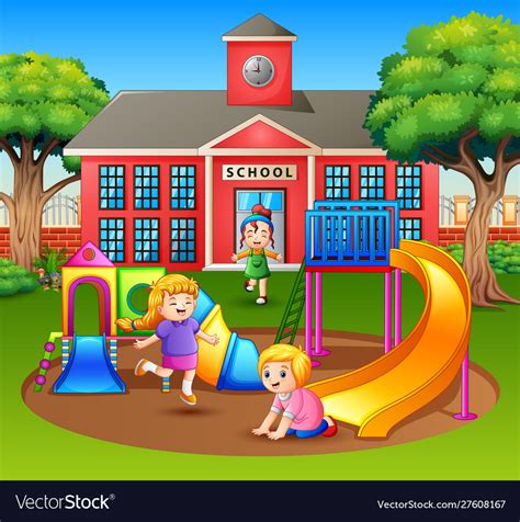 Cartoon Children Having Fun In Playground Vector Image