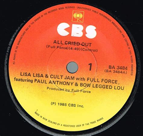 Lisa Lisa And Cult Jam With Full Force All Cried Out Vinyl 7 45 Rpm