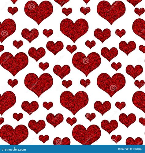 Red Glitter Hearts On Seamless Background Stock Illustration