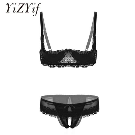 Sexy Women Lace Lingerie Set Cup Unlined Shelf Bra With Low Rise Crotchless Briefs Underwear