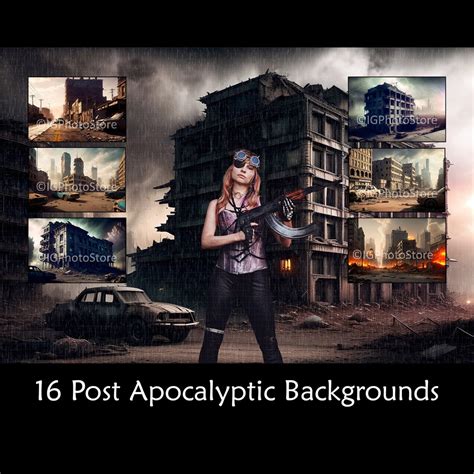 16 Post Apocalyptic Digital Backdrop Bundle Apocalypse Backgrounds For