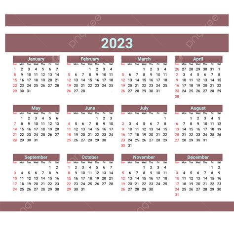 Brown Elegant 2023 Calendar 2023 Date Annual Png Transparent Clipart