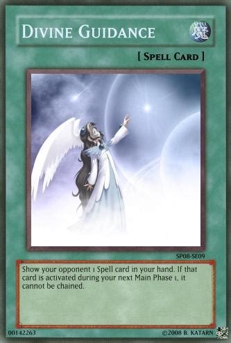 Simply put, the incumbent seals various kinds of abilities, illusions, images and so on in blank cards for convenience of use. Divine Guidance | Yu-Gi-Oh Card Maker Wiki | FANDOM powered by Wikia