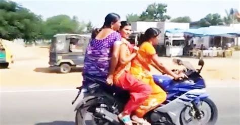 Three Saree Clad Women Riding A Sports Bike In Hyderabad Like A Pro