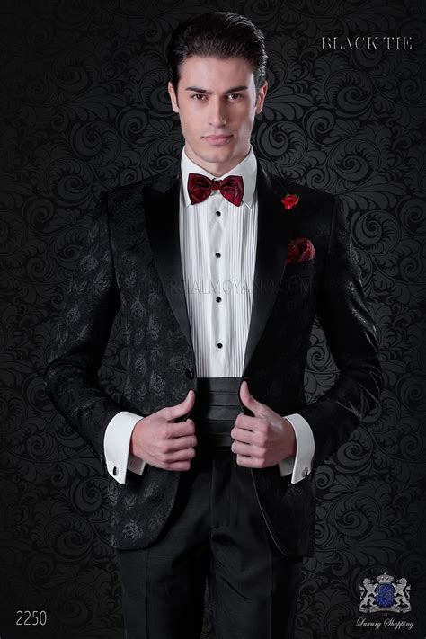 Italian Bespoke Wool Silk Black Jacquard Tuxedo Tuxedo Suit Tuxedo For Men Jacquard Mario