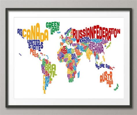 Typography Text Map Of The World Map Art Print 1373 Etsy